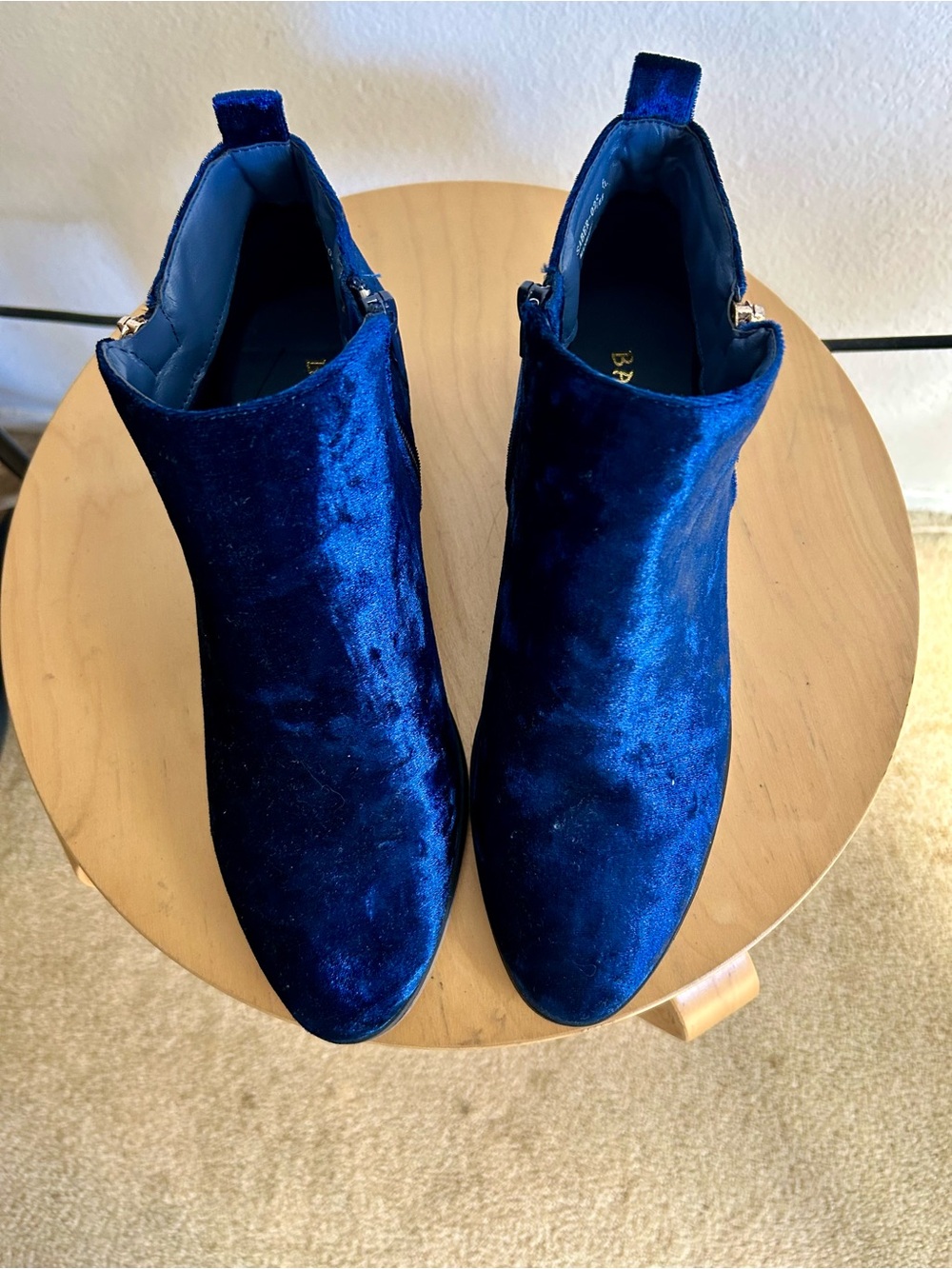 BAMBOO Royal Blue Velvet Ankle Booties